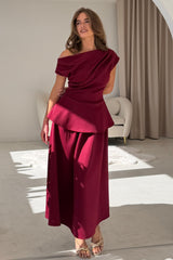 Connie Peplum Midi Dress Burgundy