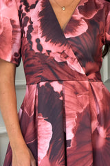 Dora Wrap Front Puff Sleeve Midi Wine Floral