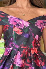 Daphne Off The Shoulder Skater Midi Dress Dark Floral