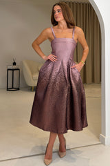 Danni Strapless Bandeau Midi Dress Lilac Ombre