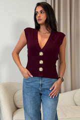 Cao Structured Sleeveless Waistcoat Plum
