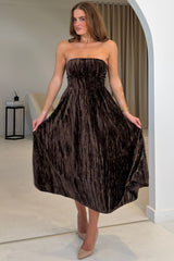 Danika Bandeao Brown Foiled Velvet Midi Dress