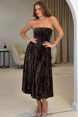 Danika Bandeao Brown Foiled Velvet Midi Dress