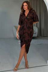 Chelsea Wrap Detailing Midi Dress 3D Floral Brown