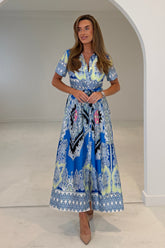 Aurora Paisly Print Midi Shirt Dress Blue