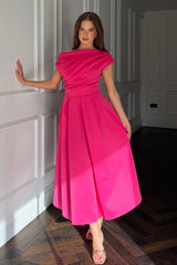 Betty Asymmetric Neckline Skater Midi Hot Pink