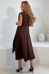 Annette Gold Buckle wrapy Midi Dress Brown