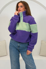 Beau 3/4  Zip Contrast Panel Fleece Purple