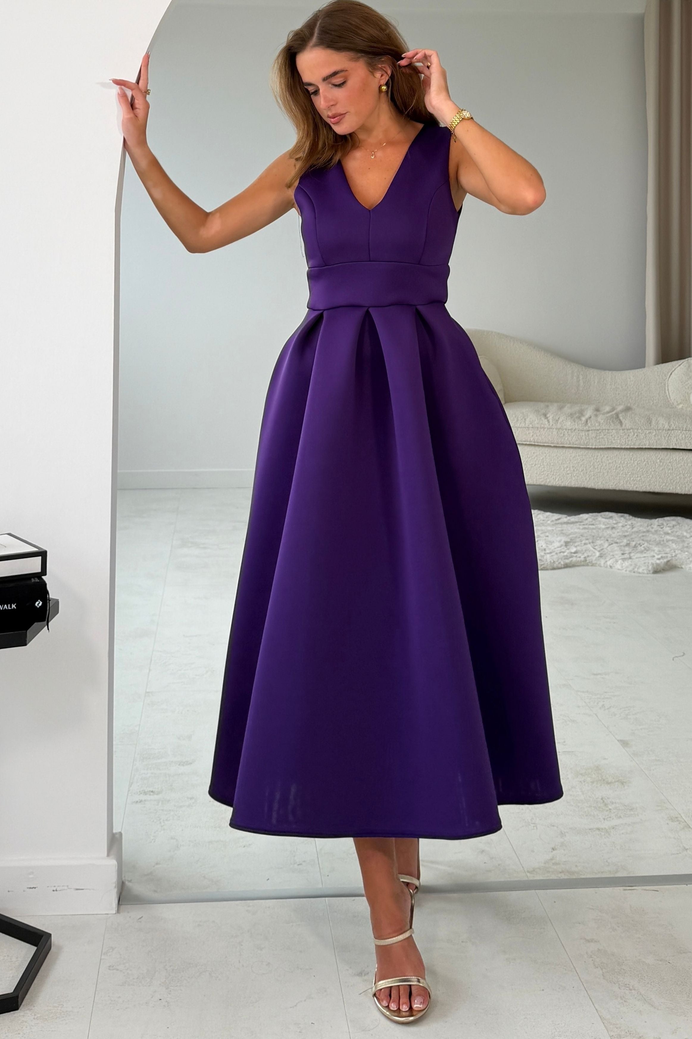 Bethany V Neck Skater Midi Purple