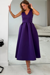 Bethany V Neck Skater Midi Purple