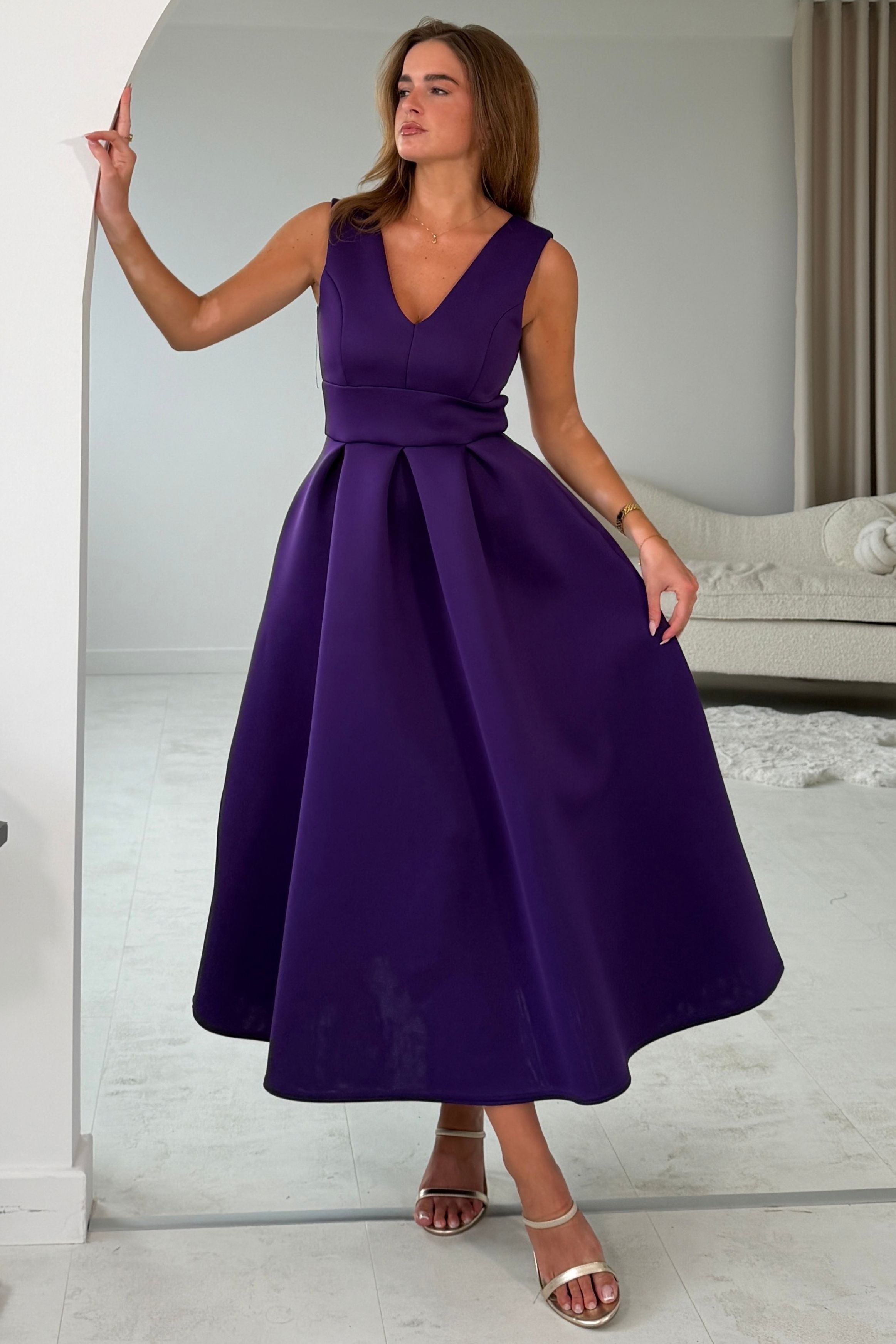 Bethany V Neck Skater Midi Purple
