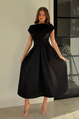 Betty Asymmetric Midi Dress Black