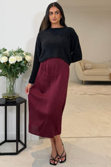 Ayesha Jumper And Satin Slip Dress Set Wine