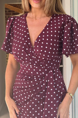 Drew Puff Sleeve Wrap Front Midi Dress Berry Spot