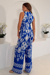 Cara Viscose Blend Printed Waistcoat In Cobalt