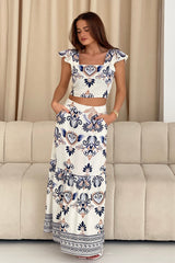 Blossom Cream Abstract Print Skirt