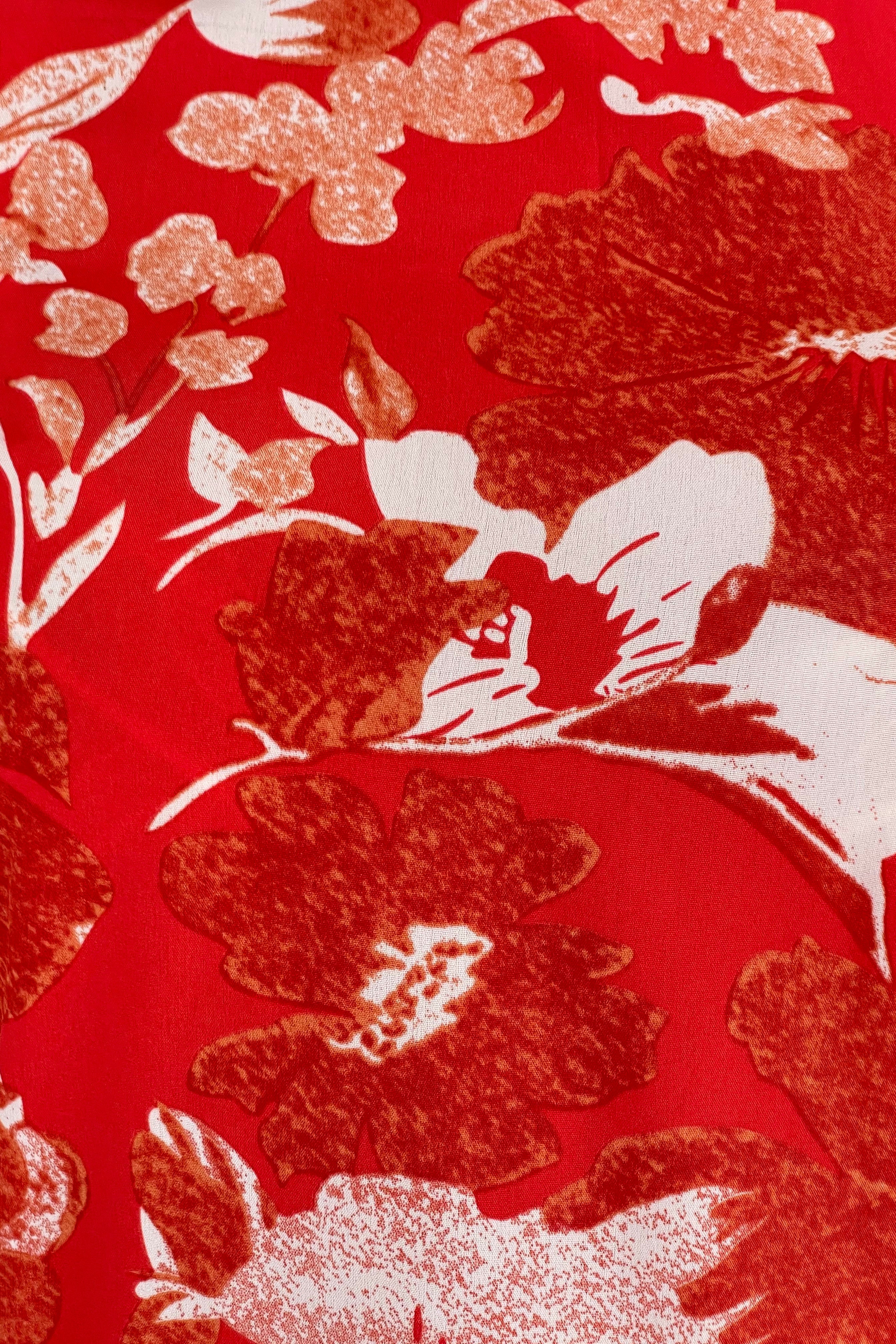 Asher Red Floral Print Frill Sleeve Top