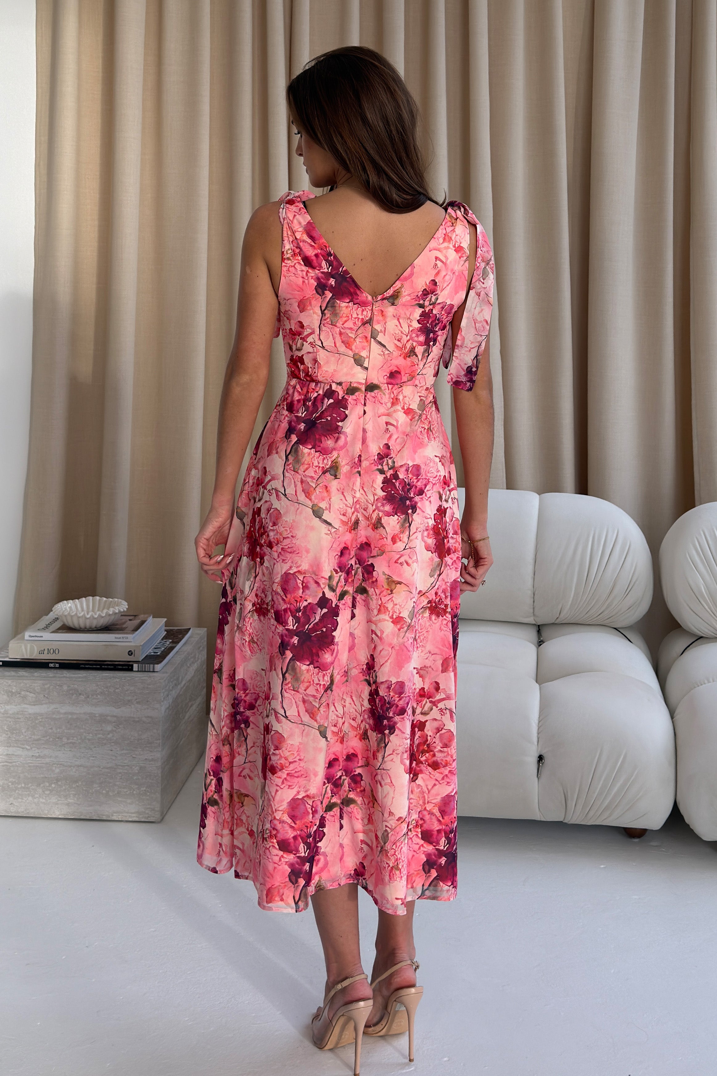 Beverly Floral Tie Shoulder Midi Dress