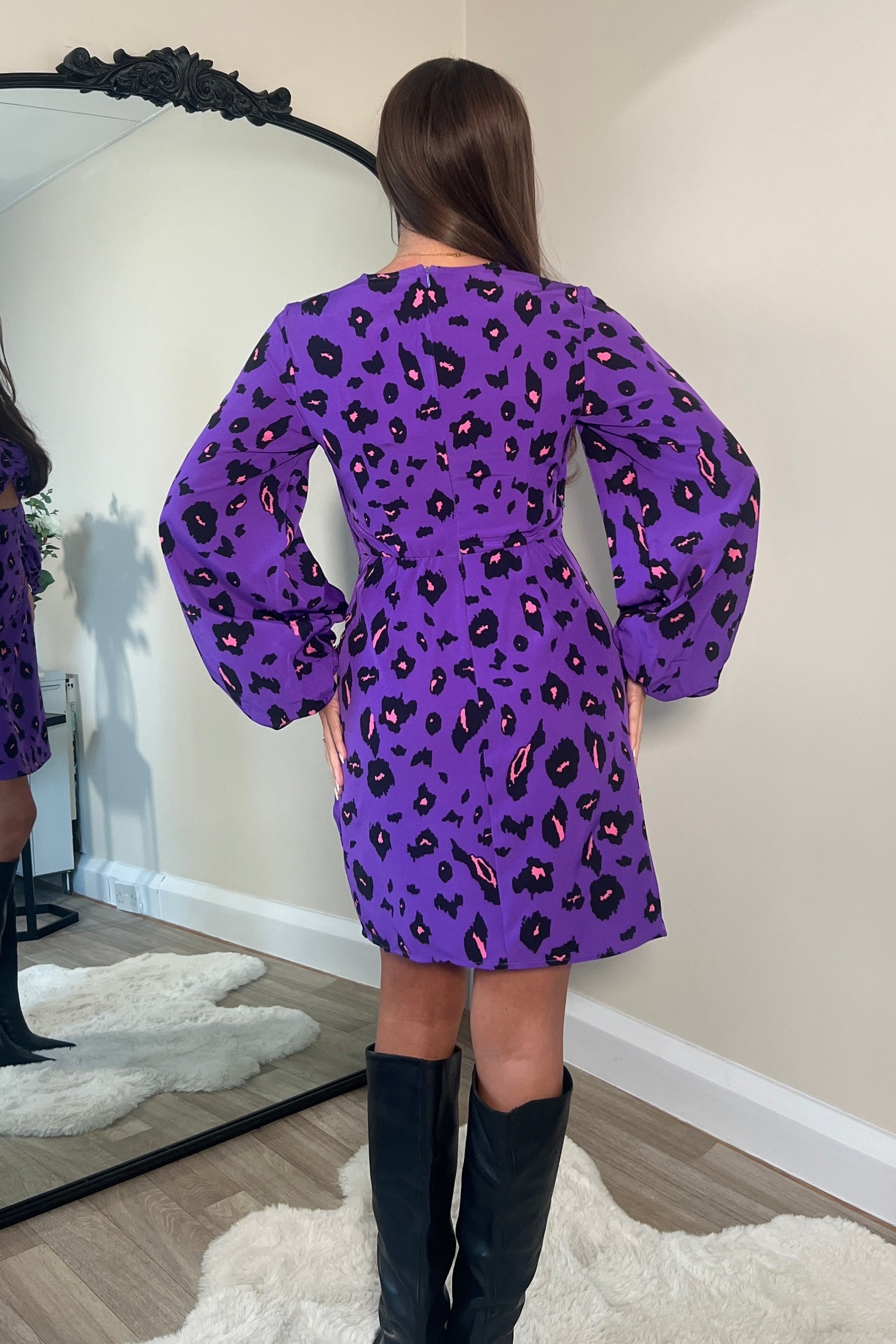 Clara Purple Leopard Print Mini Dress
