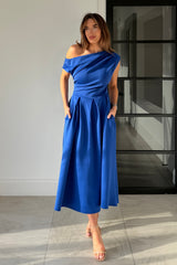 Betty Asymmetric Midi Dress Cobalt
