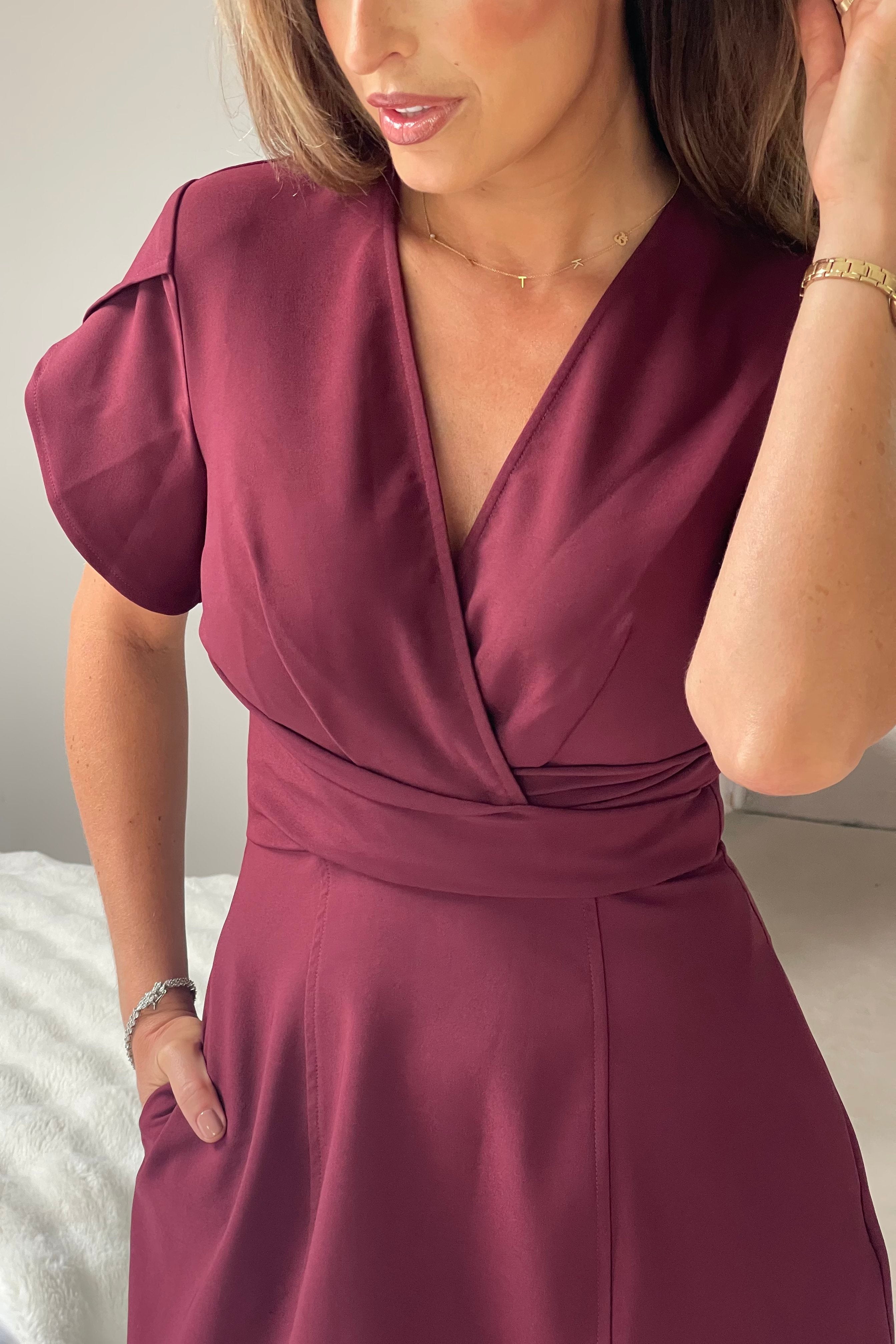 Bridget Twist Font Split Arm Mini Dress Berry
