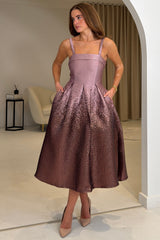 Danni Strapless Bandeau Midi Dress Lilac Ombre