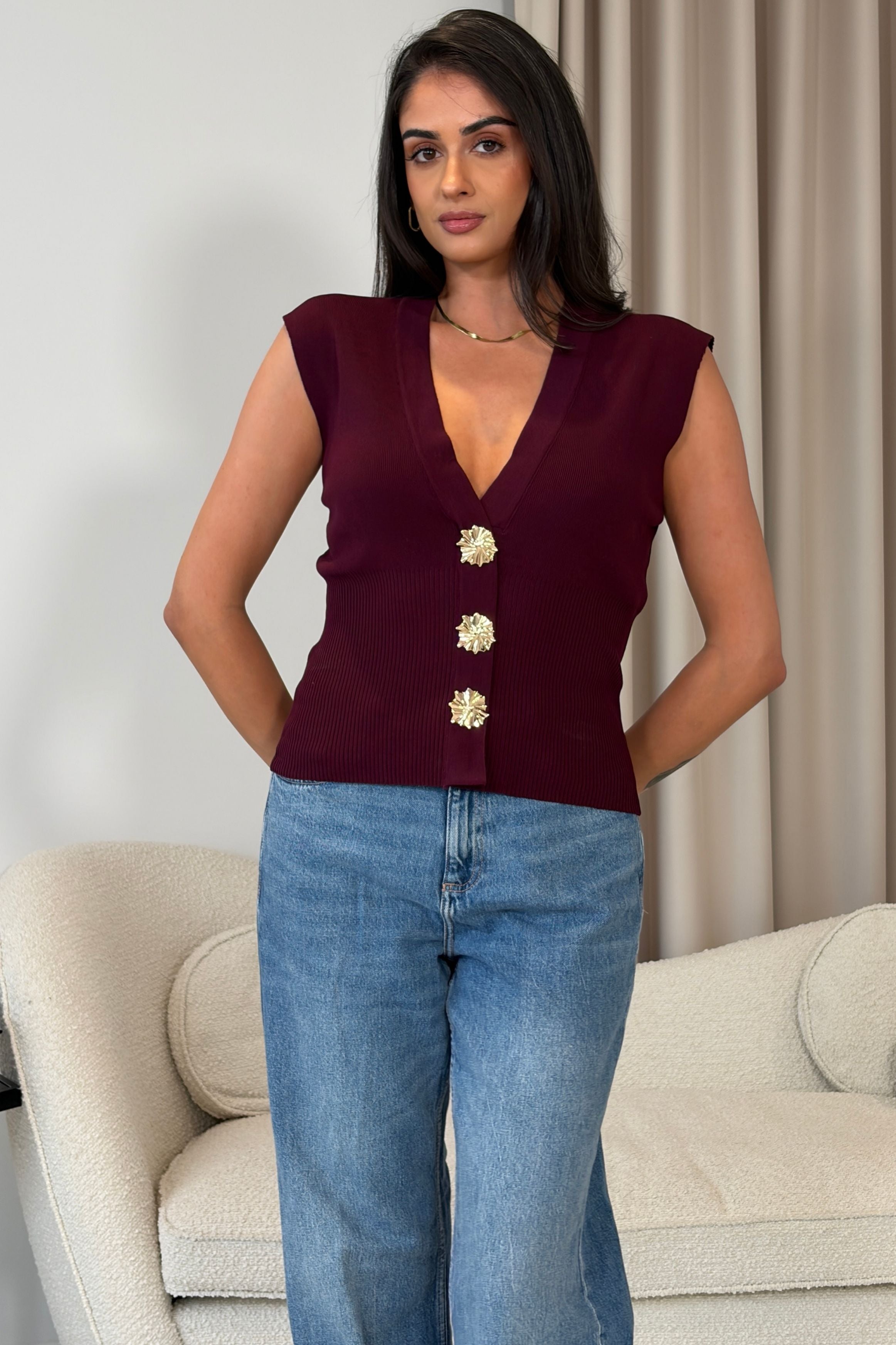 Cao Structured Sleeveless Waistcoat Plum