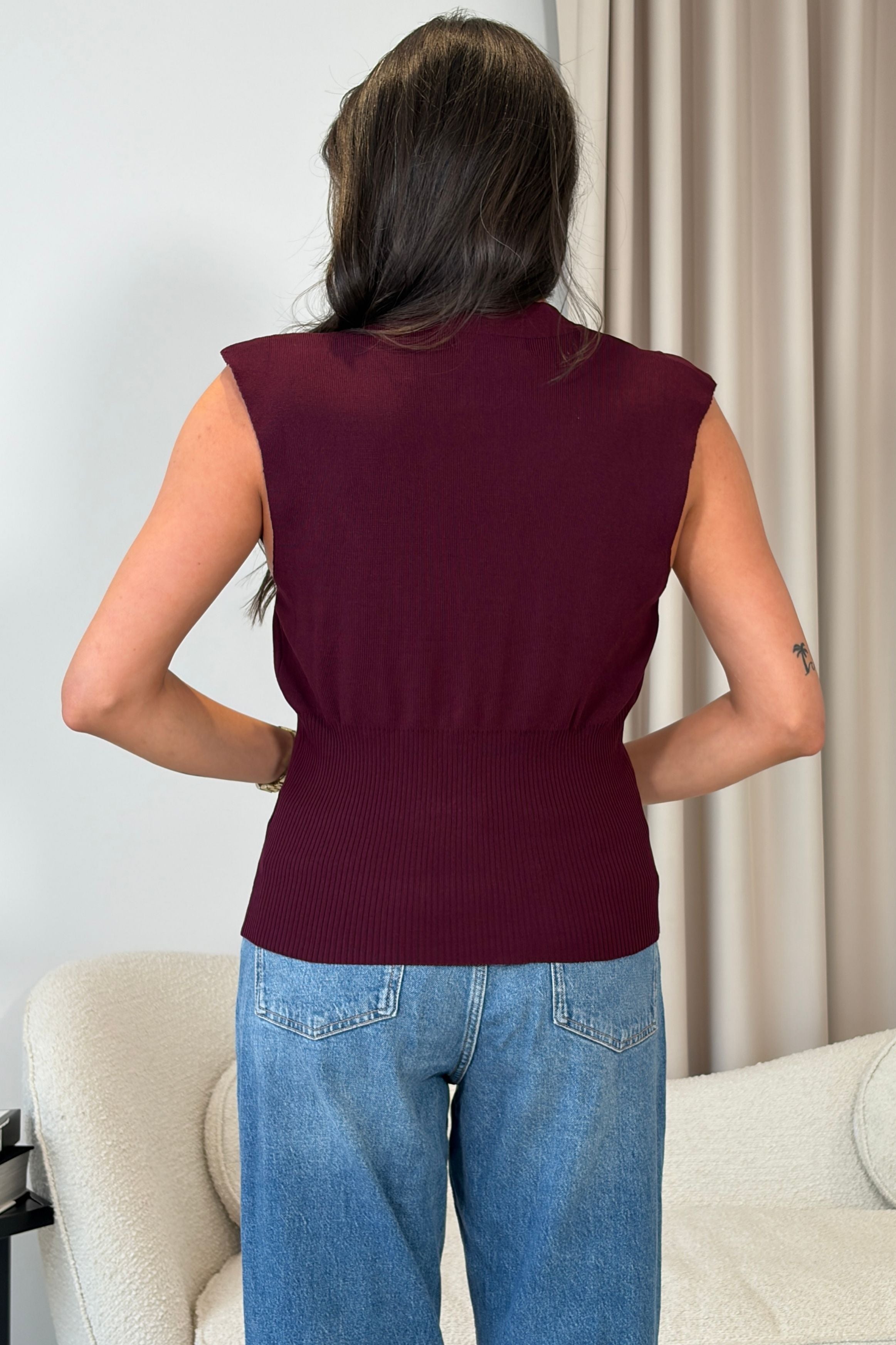 Cao Structured Sleeveless Waistcoat Plum