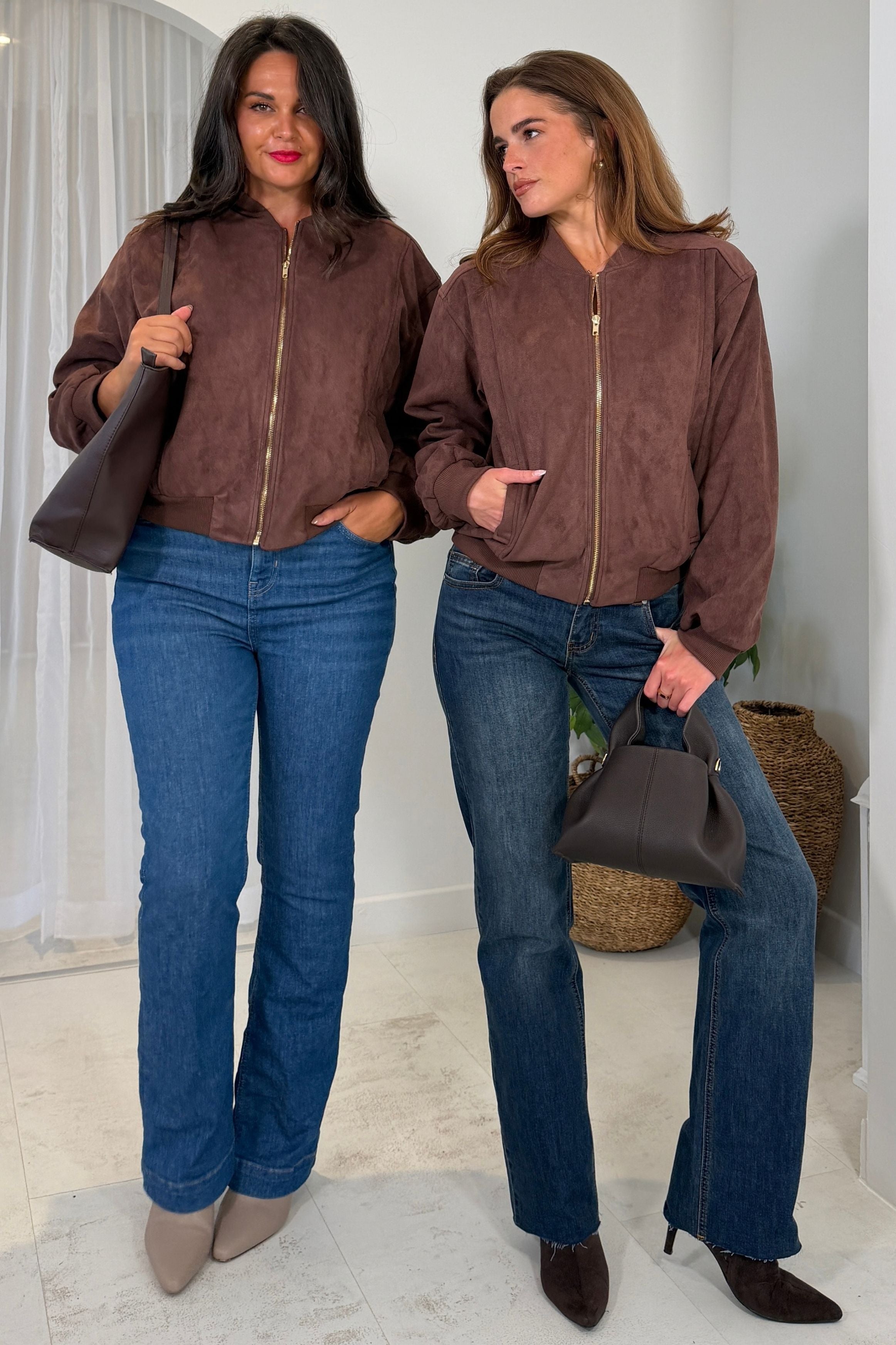 Arwen Suedette Classic Bomber Jacket Brown