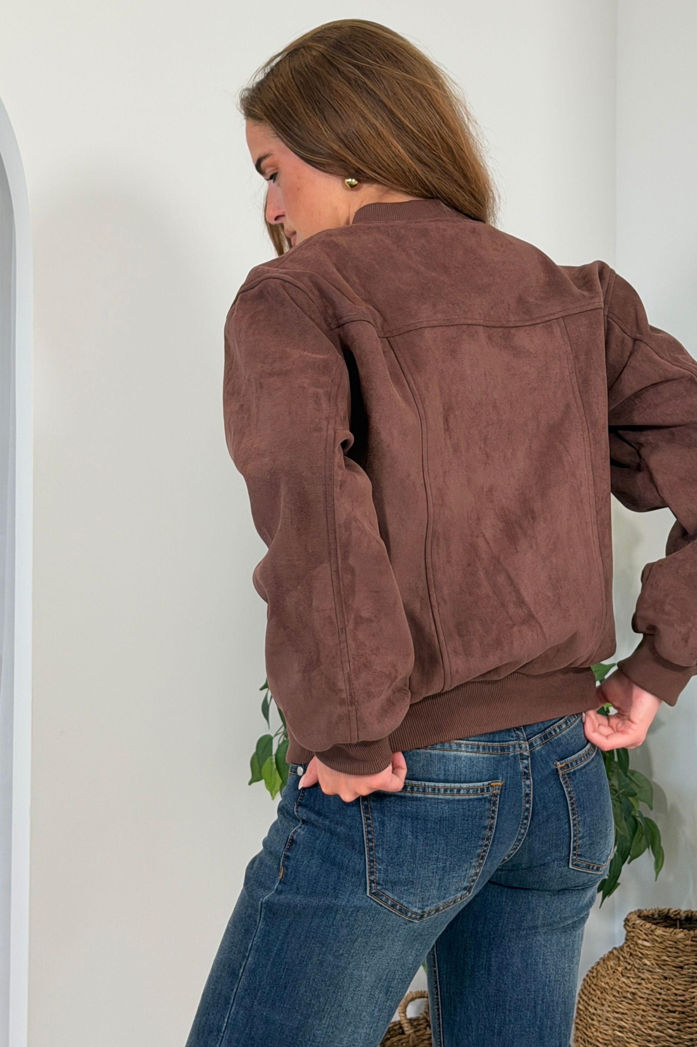 Arwen Suedette Classic Bomber Jacket Brown