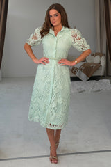 Bracken Short  Sleeve Lace Shirt Midi Dress Pastel Green