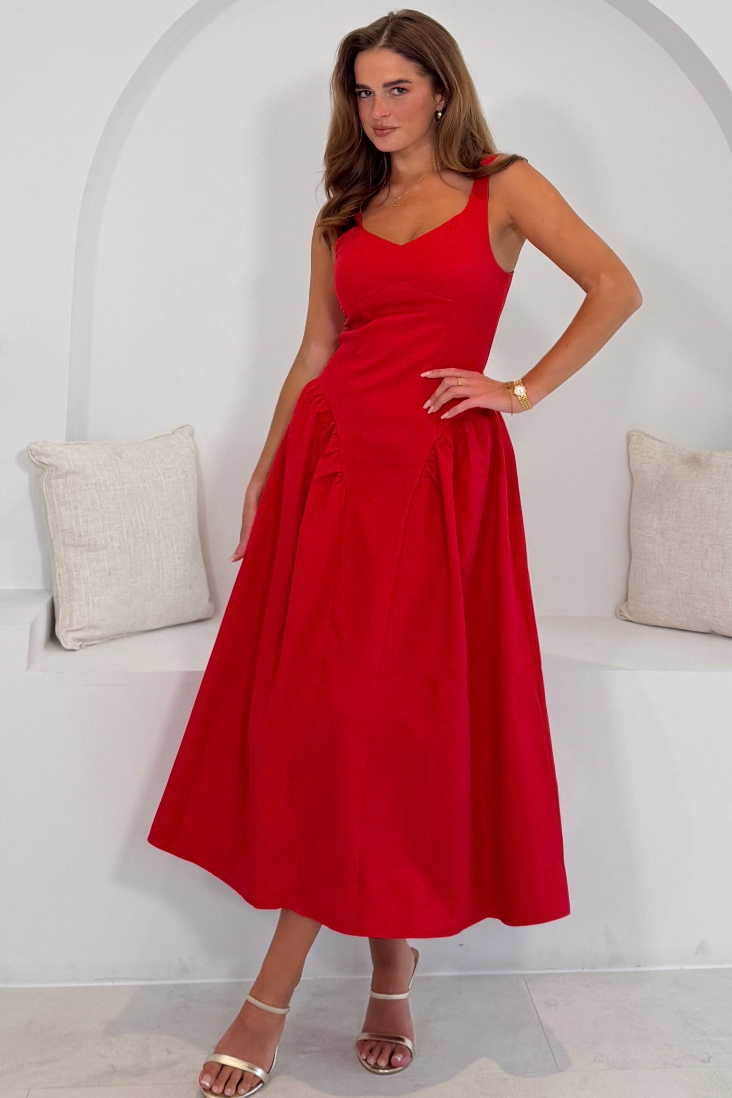 Autumn Strappy Maxi Dress Red