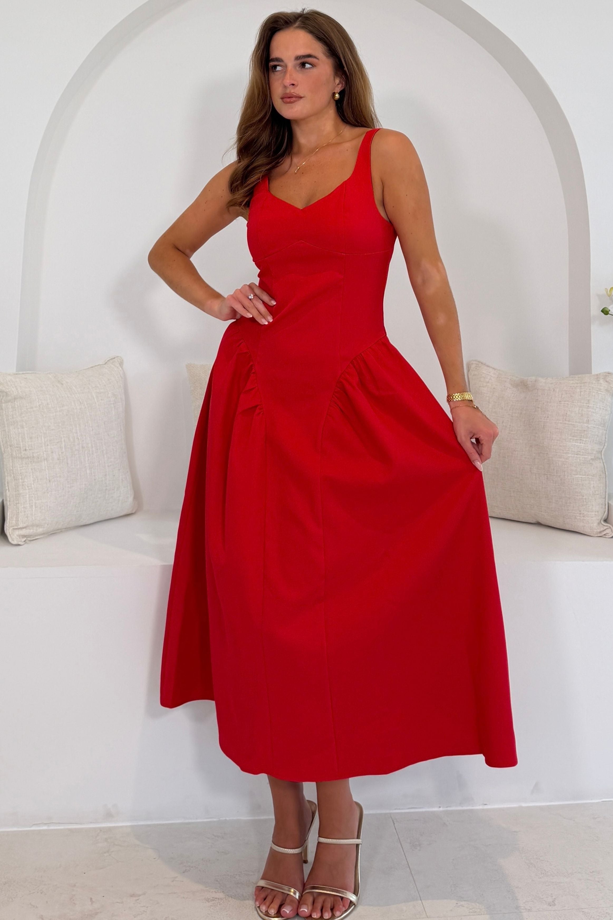 Autumn Strappy Maxi Dress Red