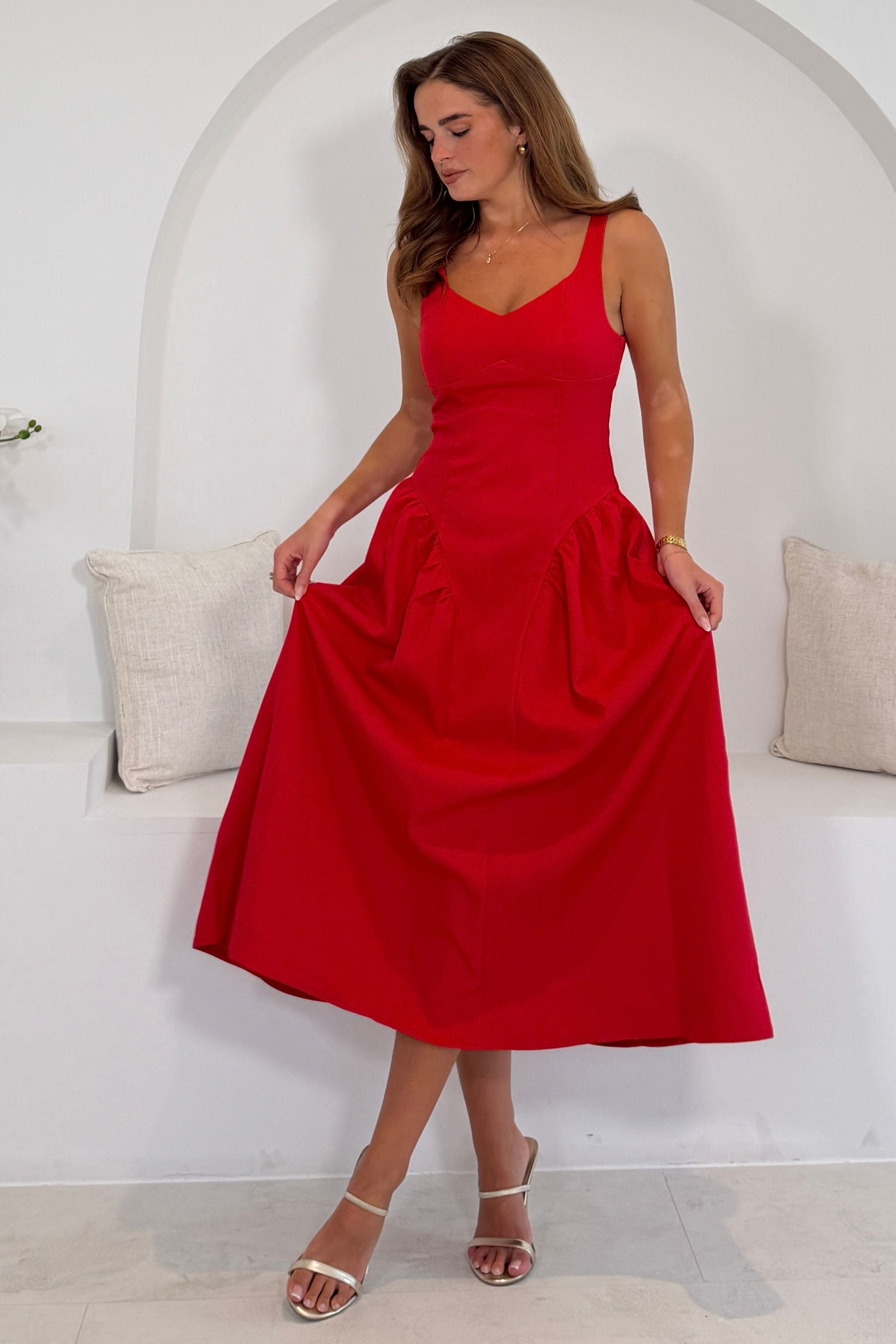 Autumn Strappy Maxi Dress Red