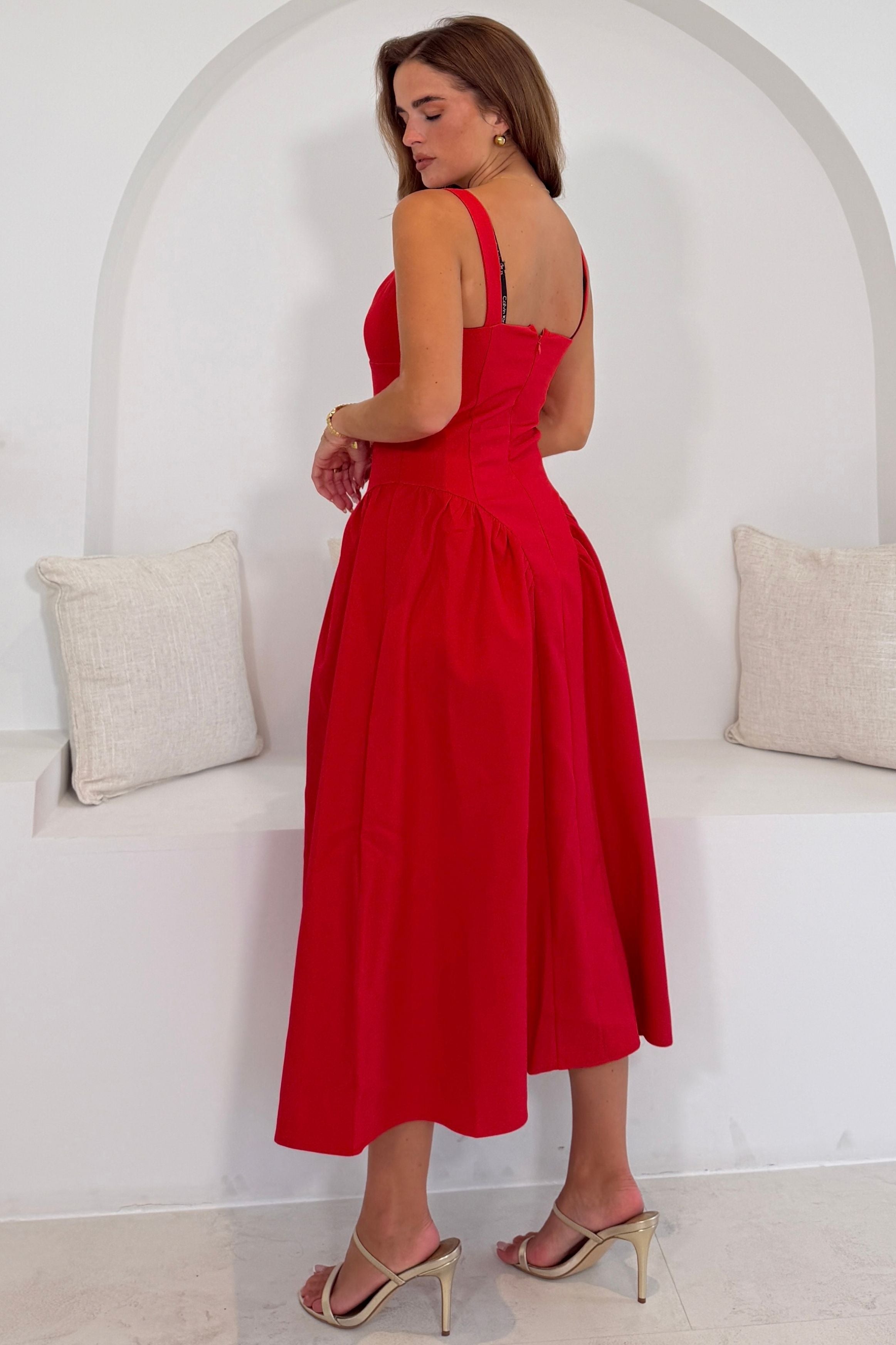 Autumn Strappy Maxi Dress Red