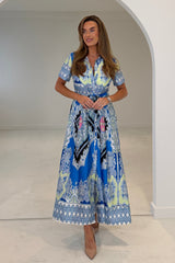 Aurora Paisly Print Midi Shirt Dress  Blue