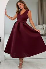 Bethany V Neck Skater Midi Cherry