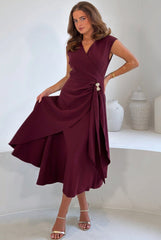 Annette Gold Buckle wrapy  Midi Dress Wine