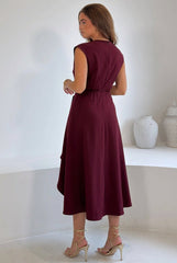 Annette Gold Buckle wrapy  Midi Dress Wine