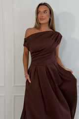 Betty Asymmetric Neckline Skater Dark Brown