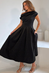 Betty Asymmetric Neckline Skater Midi Hotfix Black
