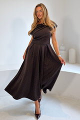 Betty Asymmetric Neckline Skater Midi Hotfix Brown