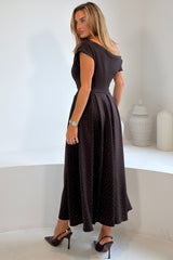 Betty Asymmetric Neckline Skater Midi Hotfix Brown